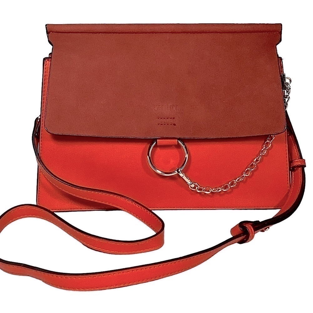 Medicine Red Crossbody Bag Adjustable Removable Strap Sueded Flap Closure